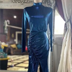 Elegant Blue Metallic Dress